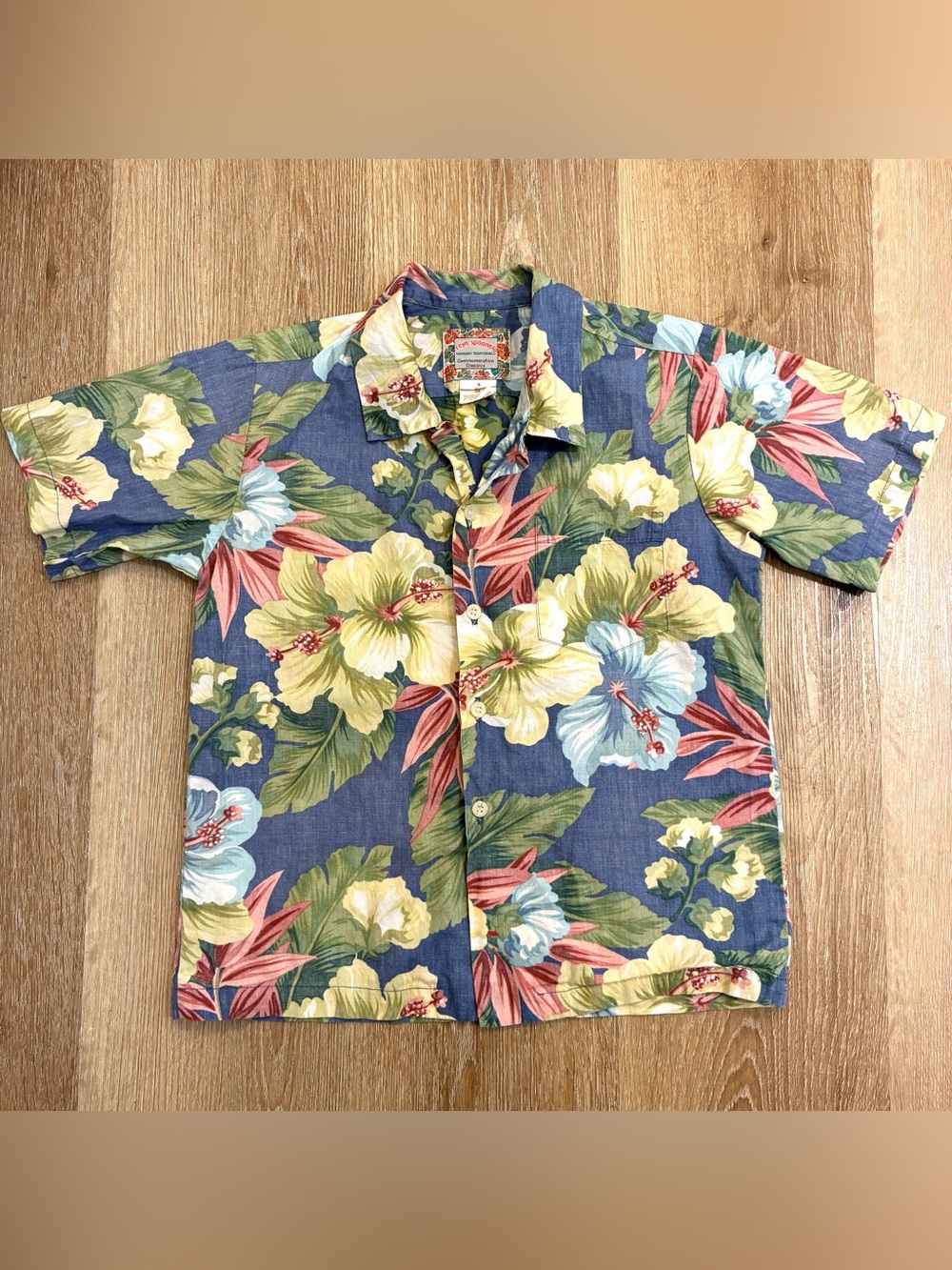 Reyn Spooner Kids Aloha Hawaiian Blue Shirt Size S Very Good Condition